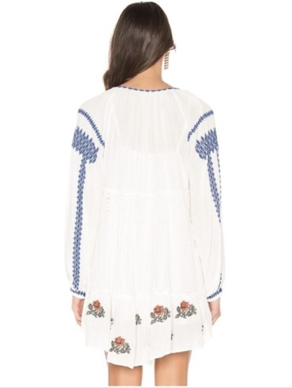Free People Wild Horses Embroidered Mini Dress Medium White Blue Boho - Picture 5 of 15